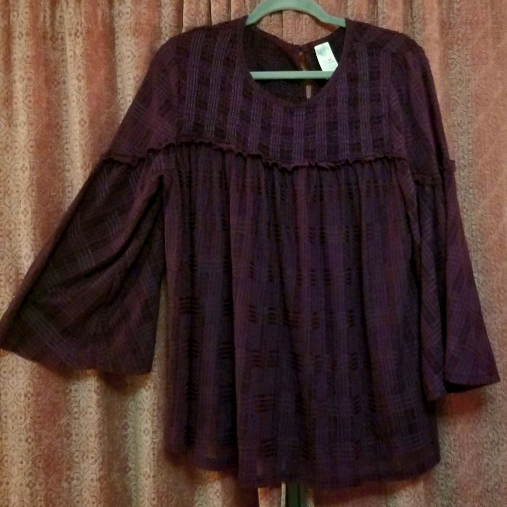 Maroon Tartan Bell Sleeve Tunic 2X